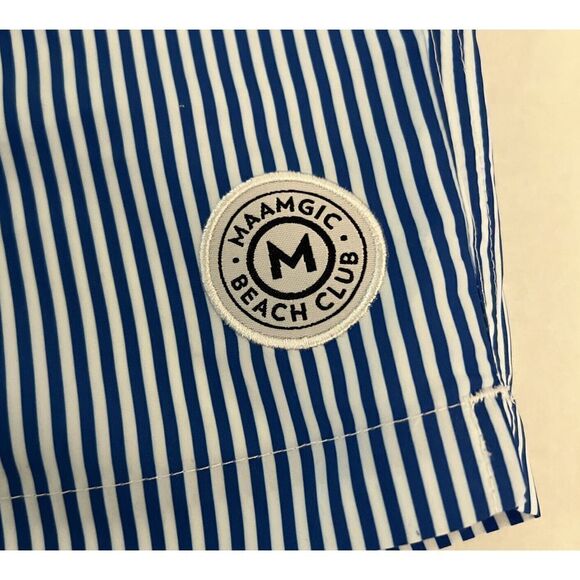 Maamgic Men’s Sz XL Blue & White Striped lined Swim Trunks Shorts - Picture 7 of 8